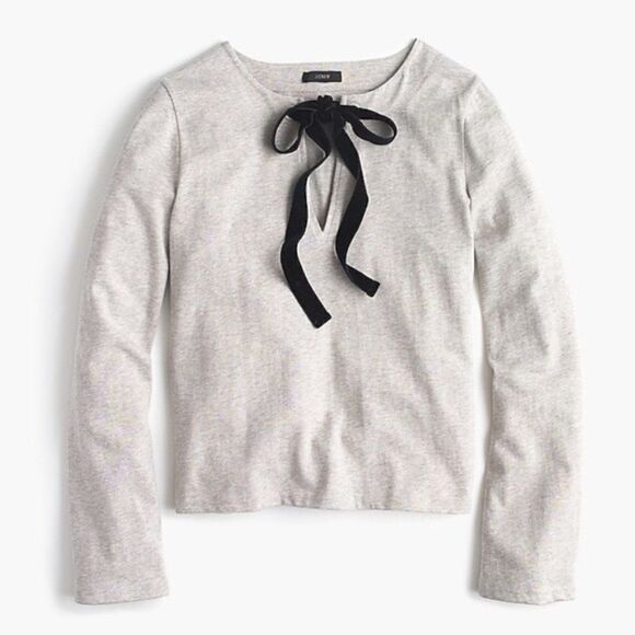 NEW ✨ J.Crew Grey Velvet Bow Keyhole Top XXS - Picture 1 of 8